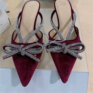 a new day Burgundy Heels with Rhinestone Bow